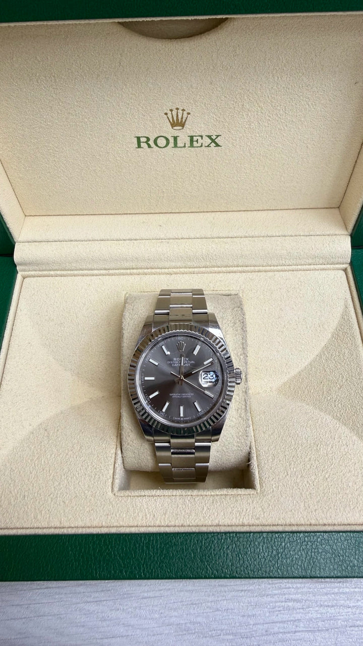 Rolex Datejust 41 Dark Rhodium Index Dial on Oyster 126334