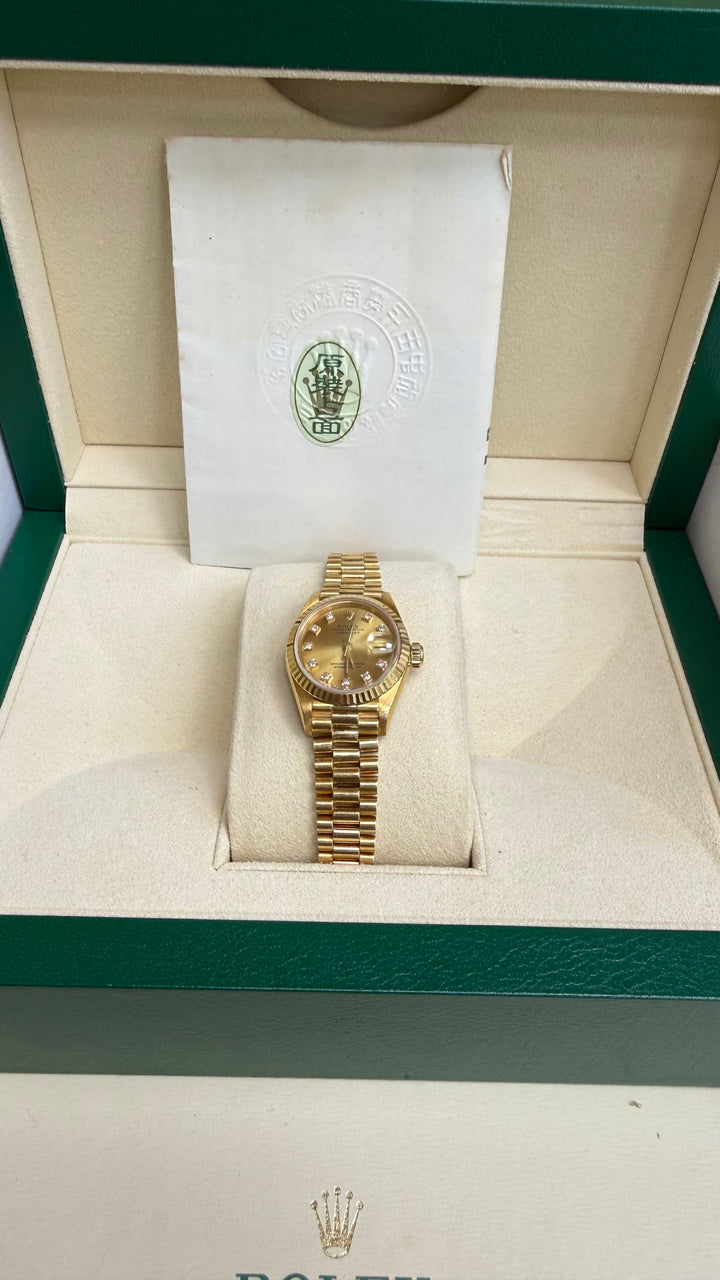 Rolex Datejust Lady President Champagne Diamond Dial on President 69178 Papers 1991