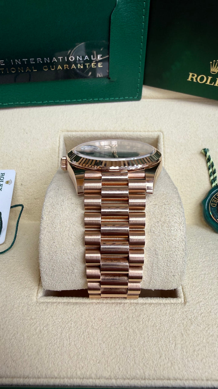 Rolex Day-Date 40 Olive Green Roman Dial on President 228235 Complete 2021