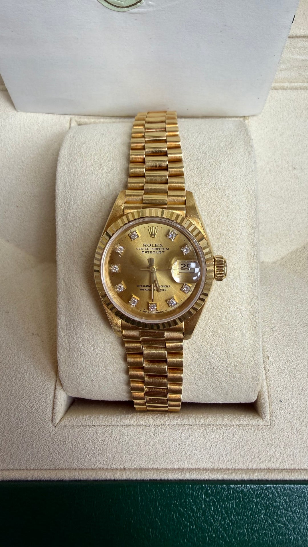Rolex Datejust Lady President Champagne Diamond Dial on President 69178 Papers 1991