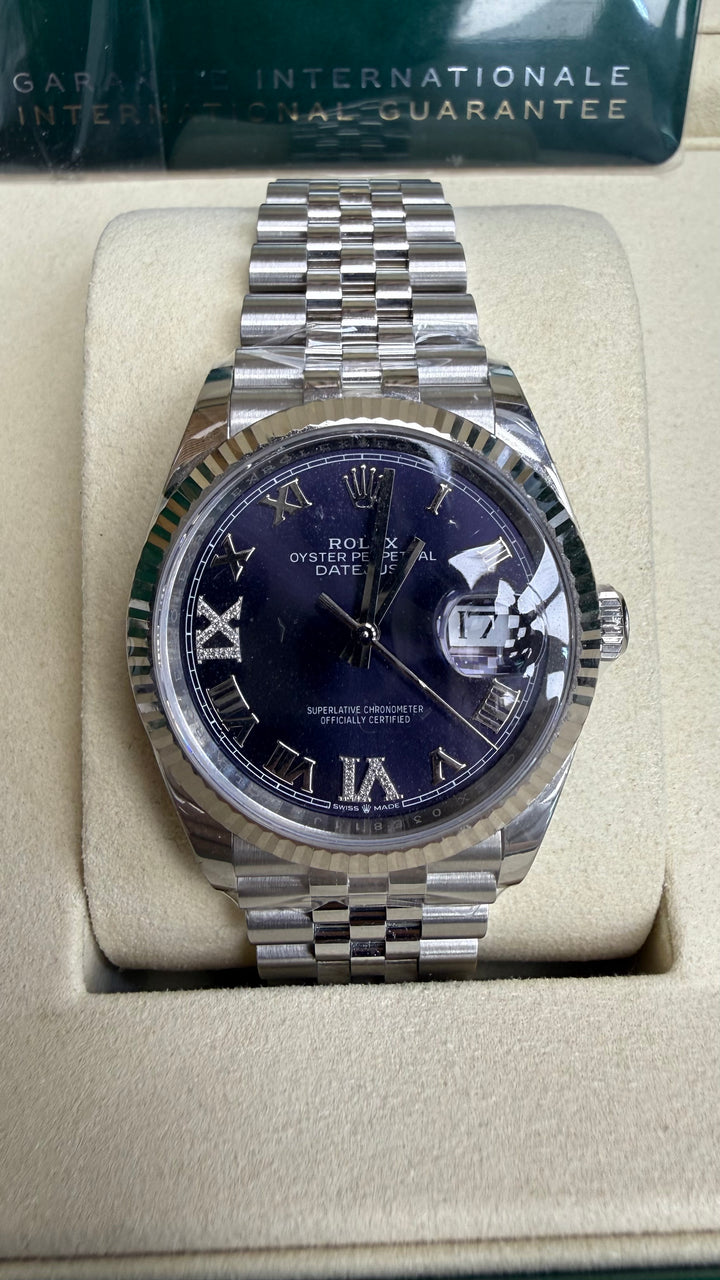 Rolex Datejust 36 Aubergine Purple Diamond Roman Vi And Ix Dial on Jubilee 126234 Card 2025