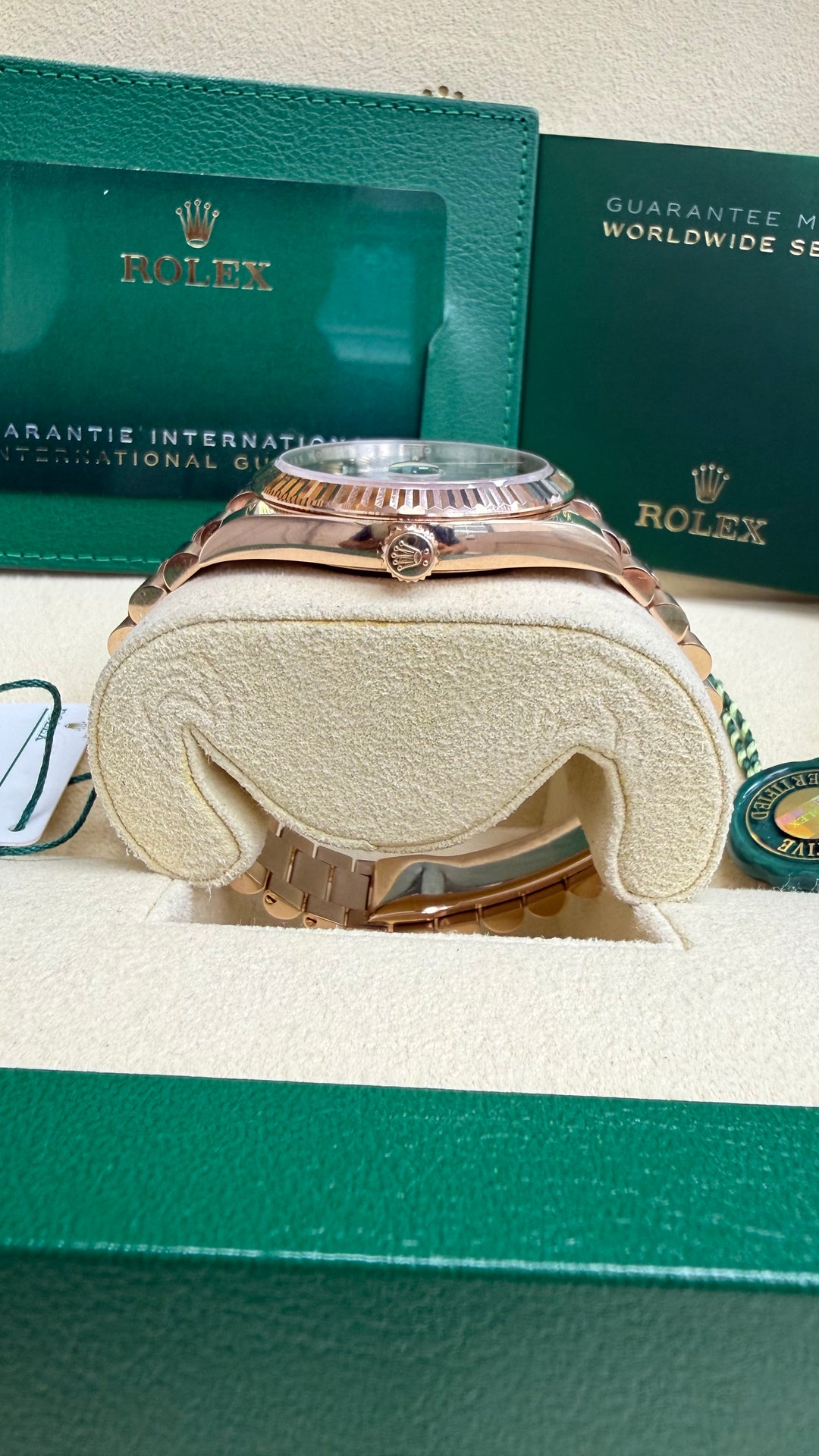 Rolex Day-Date 40 Olive Green Roman Dial on President 228235 Complete 2021