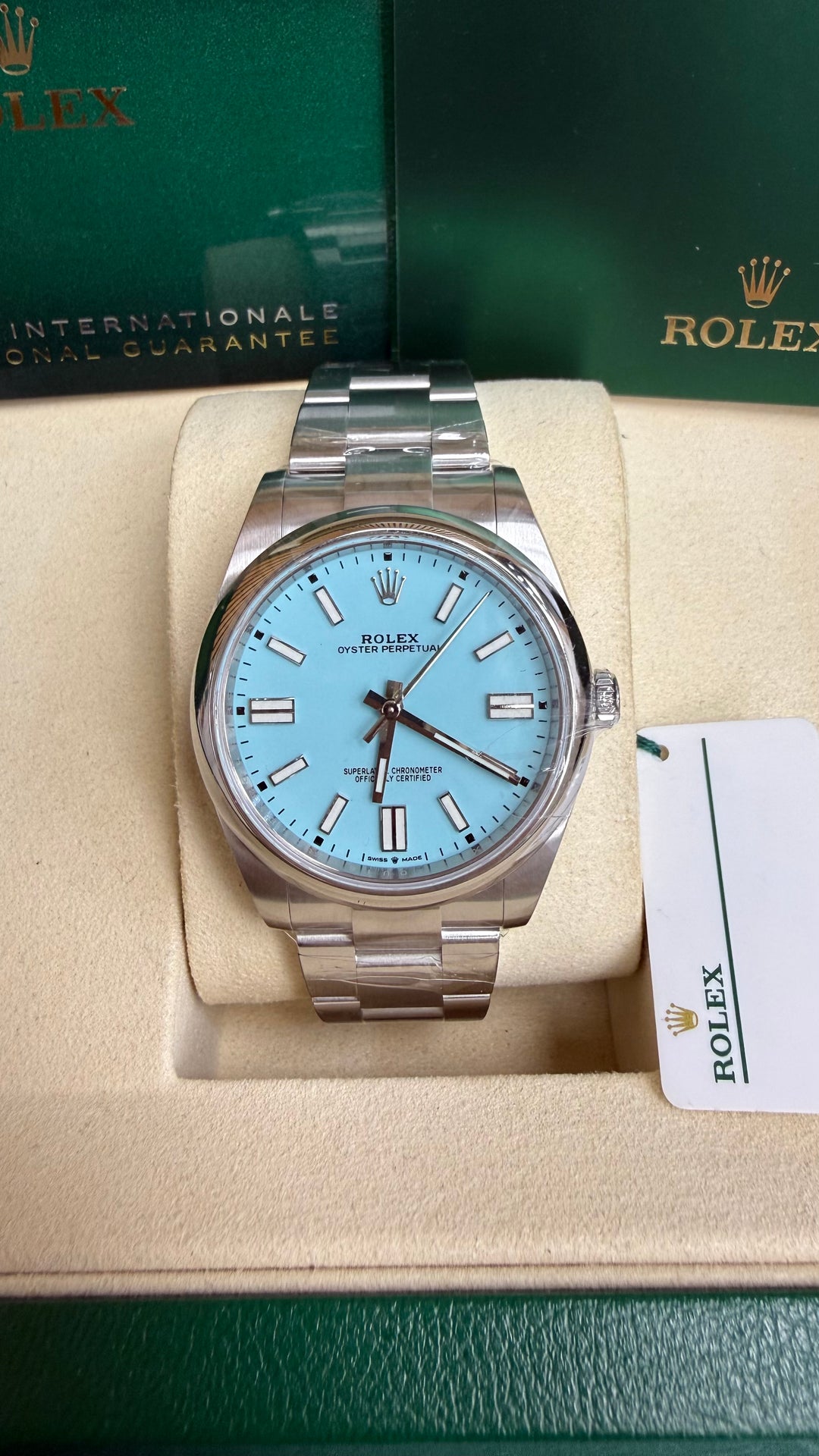 Rolex Oyster Perpetual 41 Turquoise Blue Index Dial on Oyster 124300 Card 2022