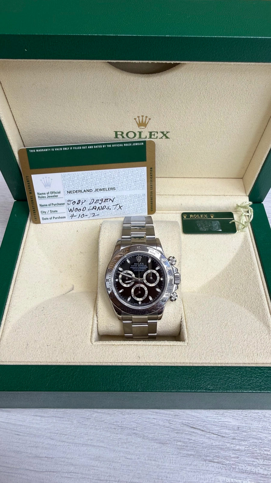 Rolex Daytona Black Dial on Oyster 116520 Card 2012