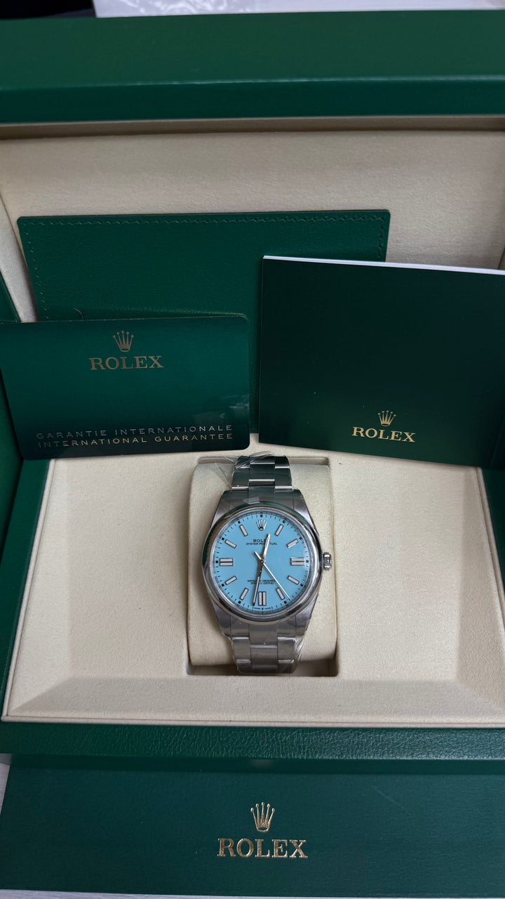 Rolex Oyster Perpetual 41 Turquoise Blue Index Dial on Oyster 124300 Card 2021