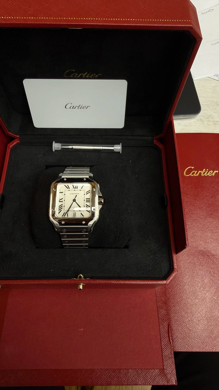 Cartier Santos de Cartier Large Silver Dial on Bracelet WSSA0018 Complete 2025