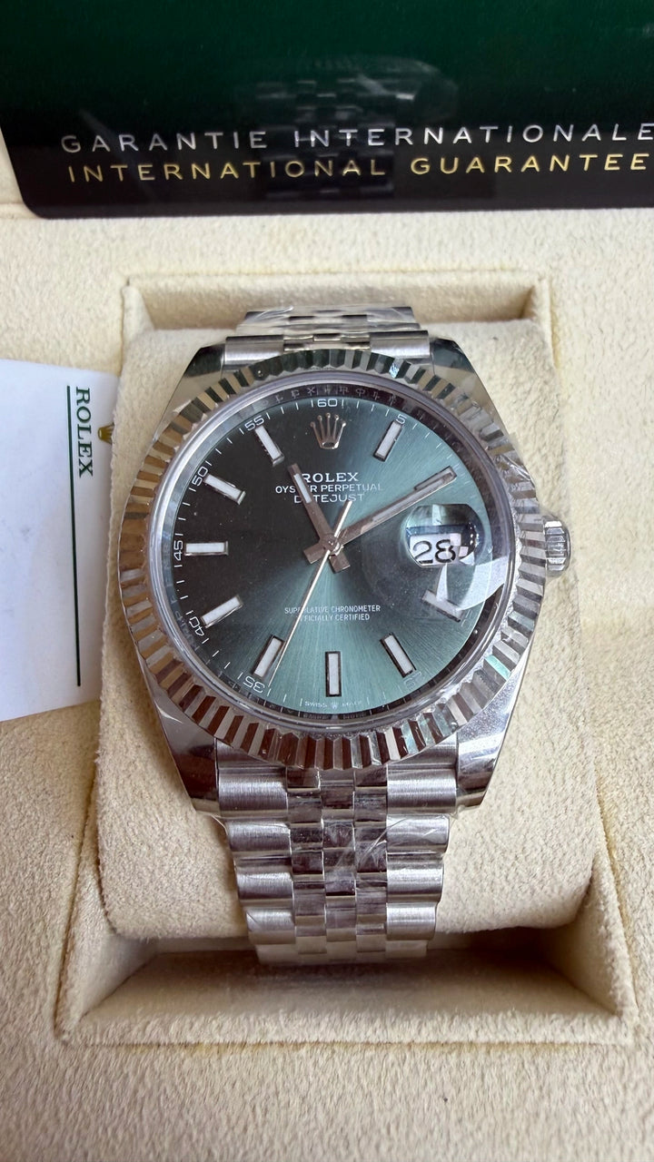 Rolex Datejust 41 Mint Green Index Dial on Jubilee 126334 Card 2023