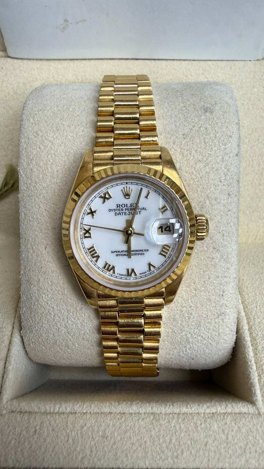Rolex Datejust Lady President White Roman Dial on President 69178 Papers 1996