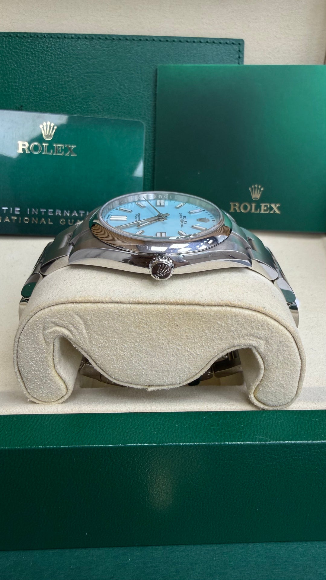 Rolex Oyster Perpetual 41 Turquoise Blue Index Dial on Oyster 124300 Card 2021