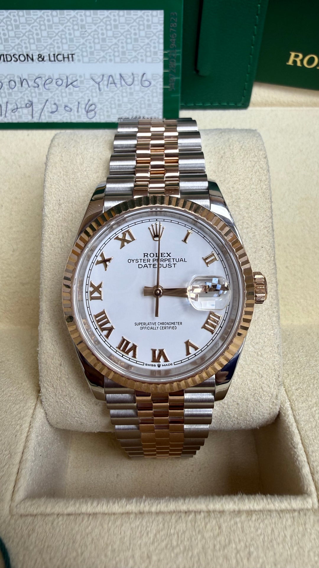 Rolex Datejust 36 White Roman Dial on Jubilee 126231 Card 2018