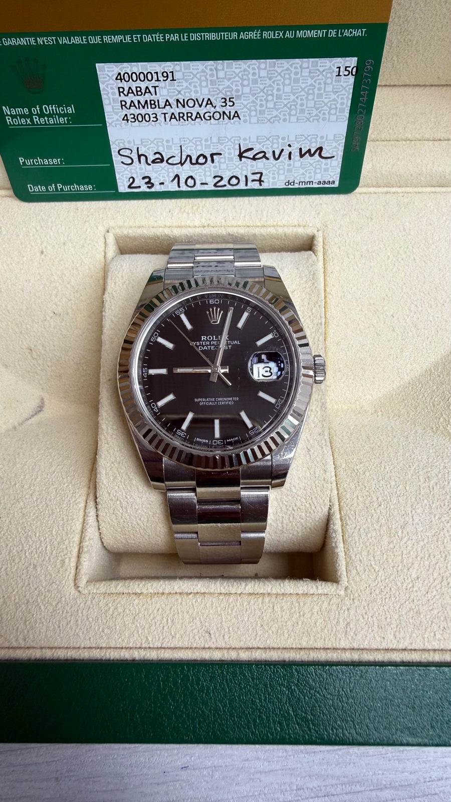 Rolex Datejust 41 Black Index Dial on Oyster 126334 Card 2017