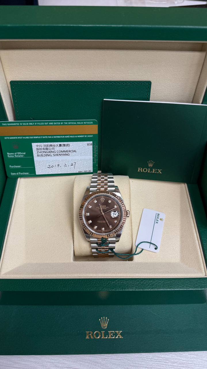 Rolex Datejust 41 Chocolate Diamond Dial on Jubilee 126331 Card 2018