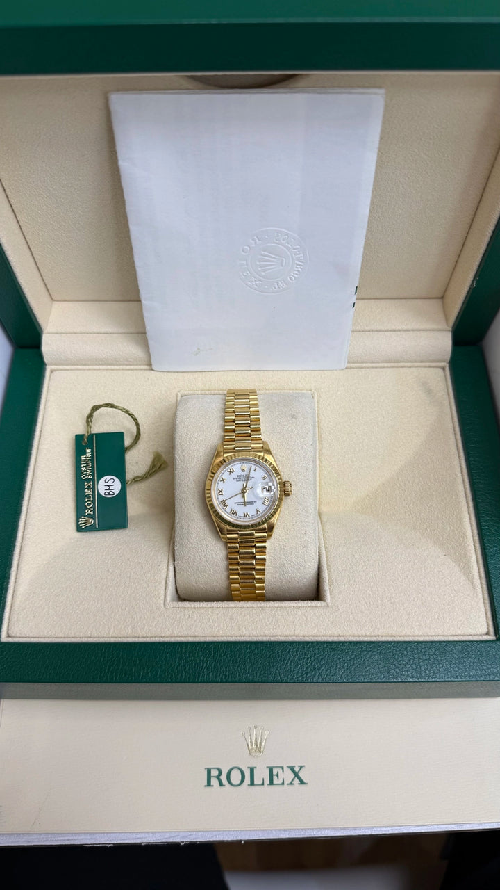 Rolex Datejust Lady President White Roman Dial on President 69178 Papers 1996
