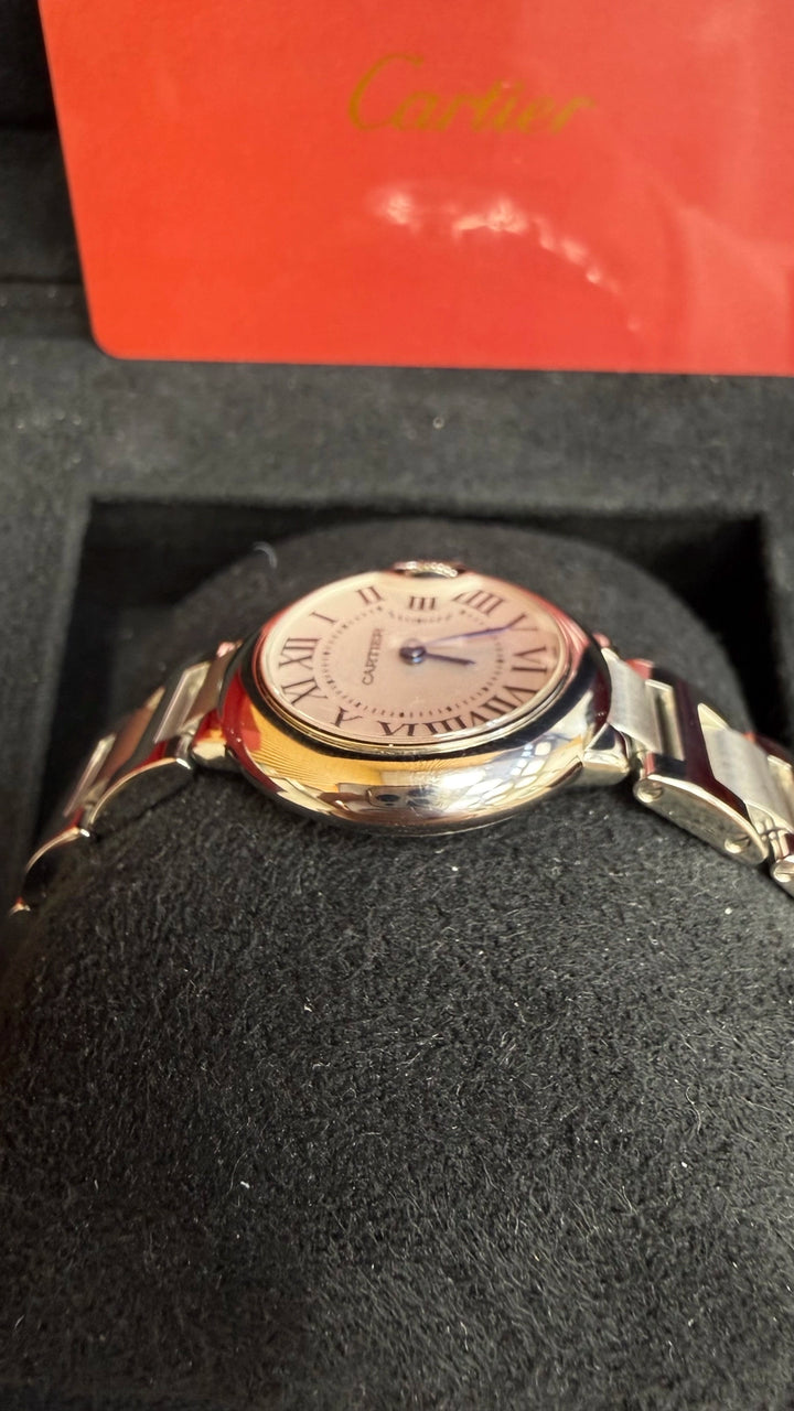 Cartier Ballon Bleu 28 Silvered Opaline Dial on Bracelet W69010Z4 Card 2017