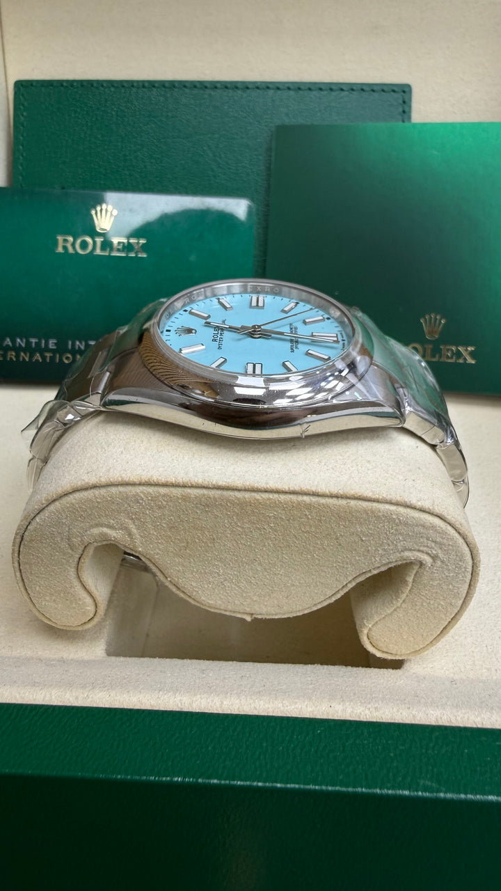 Rolex Oyster Perpetual 41 Turquoise Blue Index Dial on Oyster 124300 Card 2021