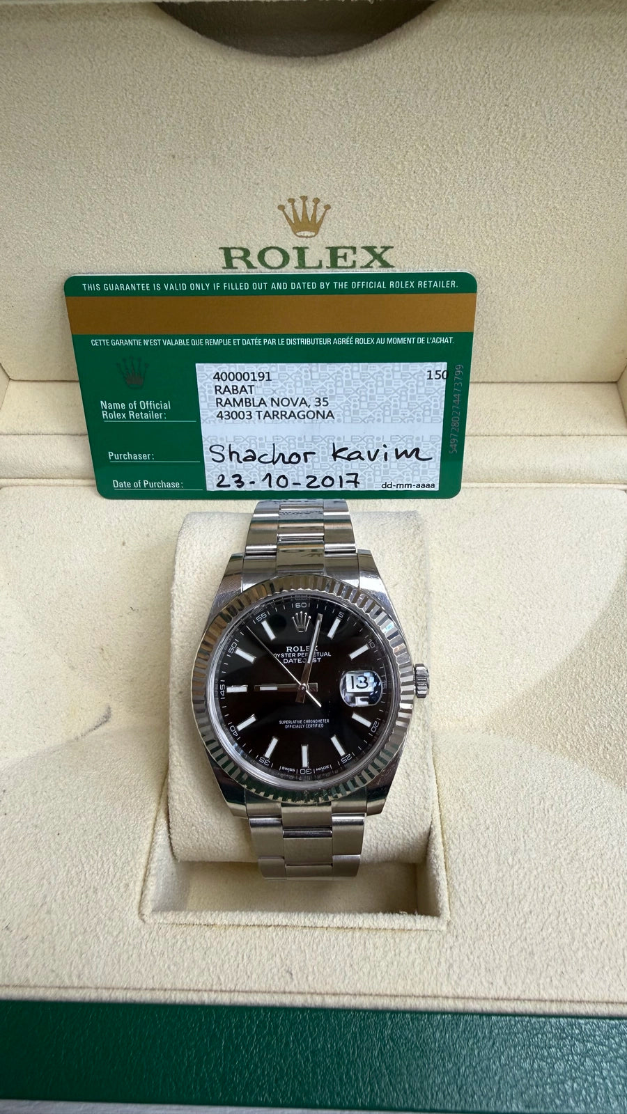 Rolex Datejust 41 Black Index Dial on Oyster 126334 Card 2017