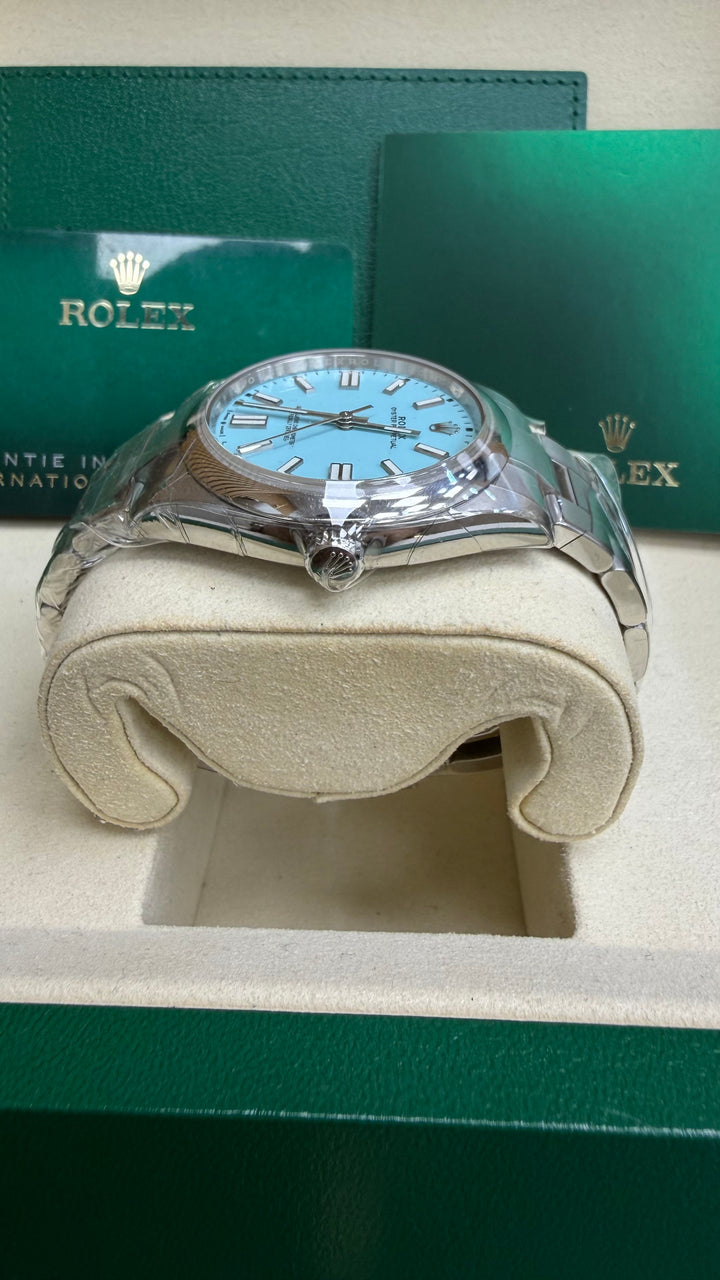 Rolex Oyster Perpetual 41 Turquoise Blue Index Dial on Oyster 124300 Card 2021