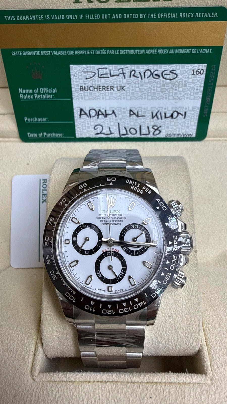 Rolex Daytona "Panda" White Dial on Oyster 116500LN Card 2018