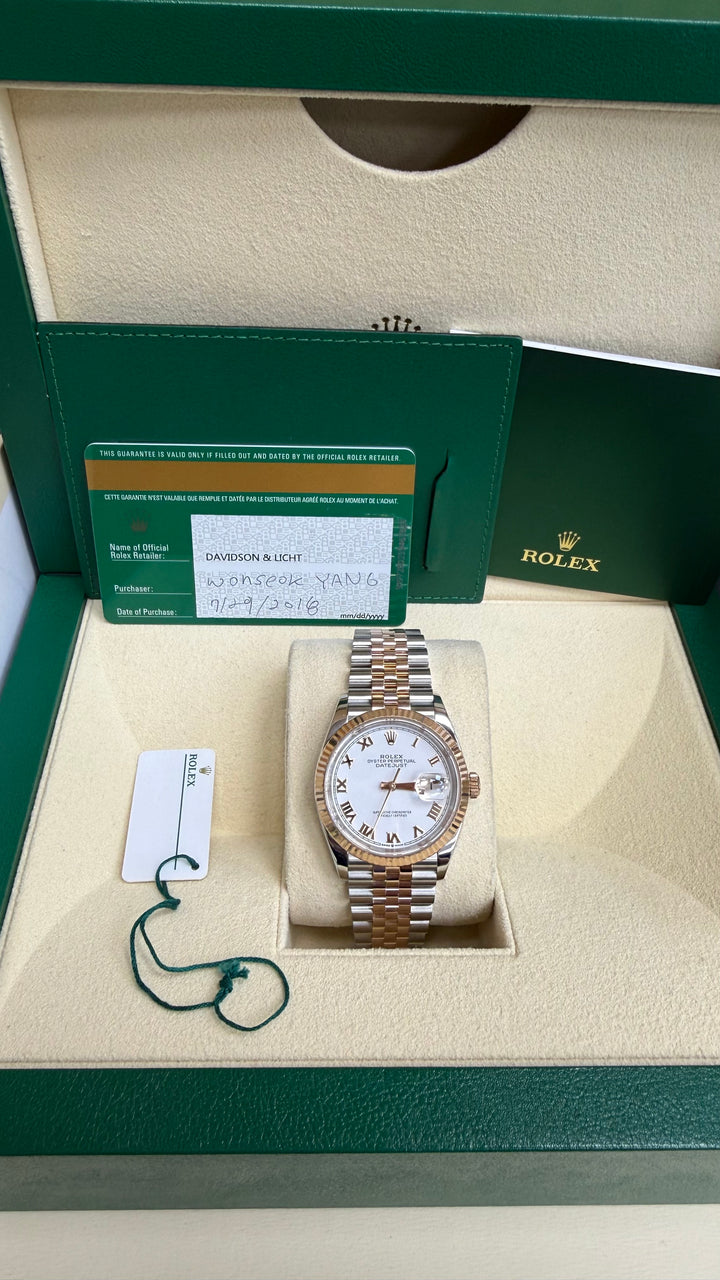 Rolex Datejust 36 White Roman Dial on Jubilee 126231 Card 2018