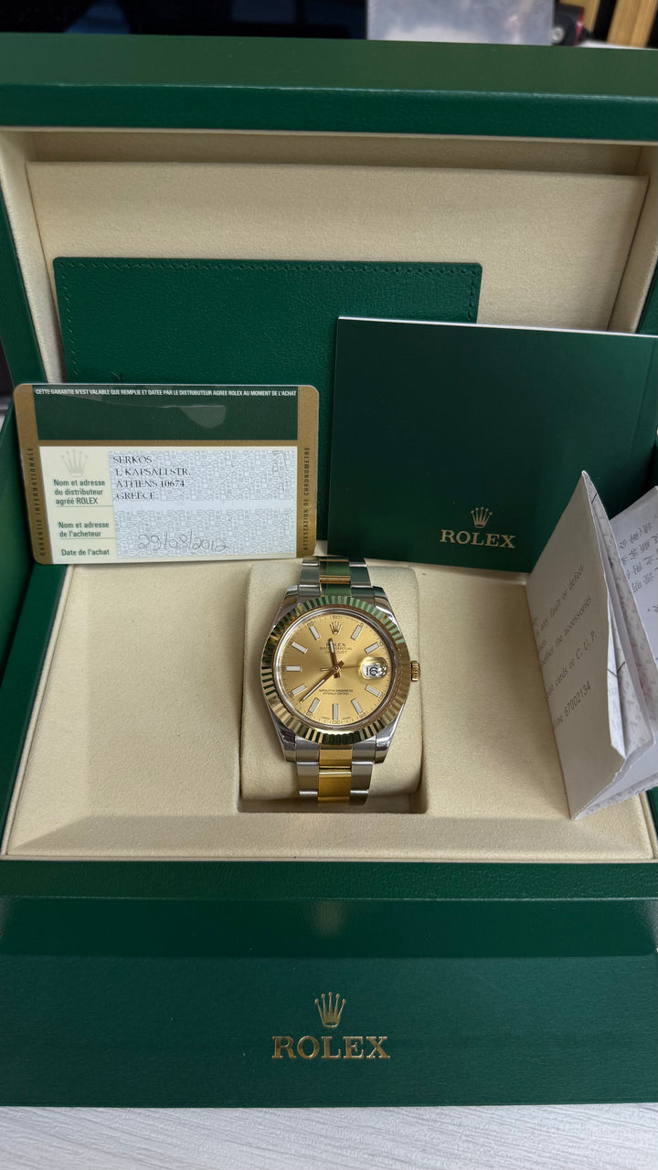 Rolex Datejust II Champagne Stick Dial on Oyster 116333 Card 2012