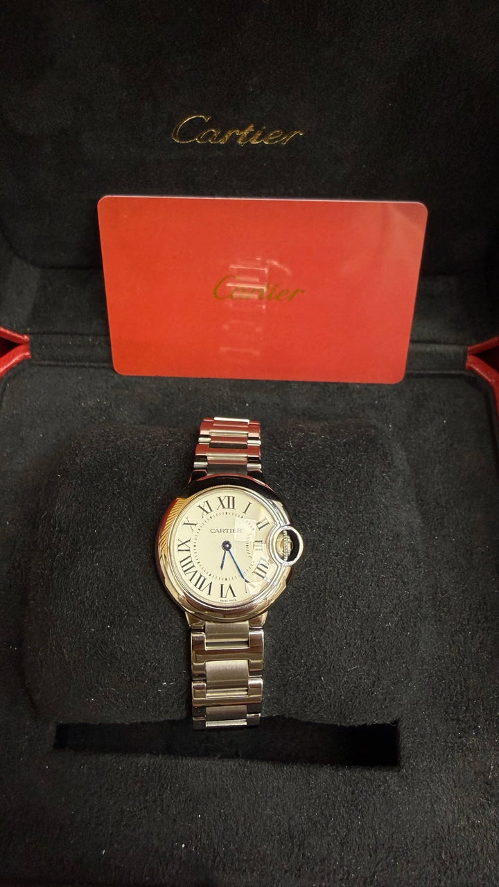 Cartier Ballon Bleu 28 Silvered Opaline Dial on Bracelet W69010Z4 Card 2017