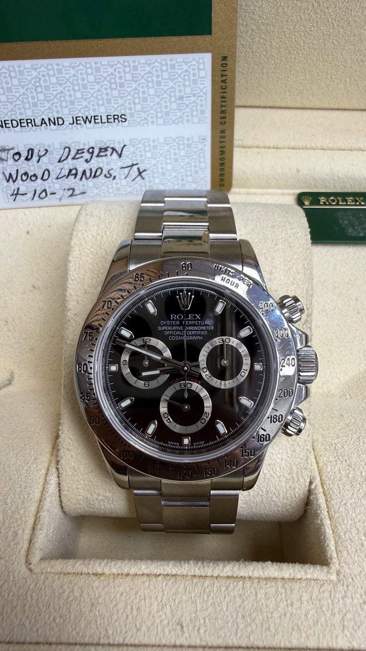 Rolex Daytona Black Dial on Oyster 116520 Card 2012