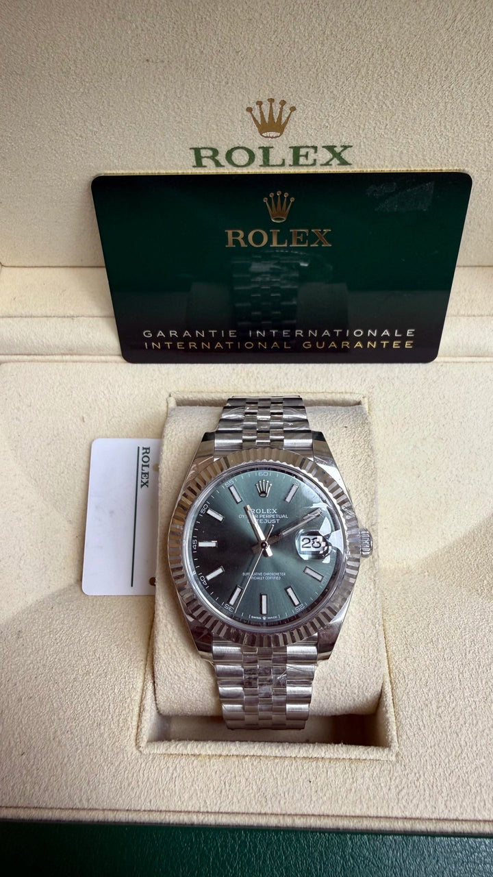 Rolex Datejust 41 Mint Green Index Dial on Jubilee 126334 Card 2023